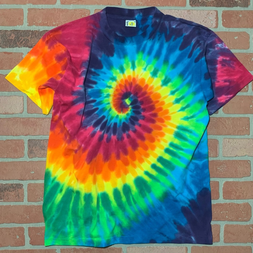 Sz L vintage 90s SUNDOG tie dye t-shirt single stitch original neon mens